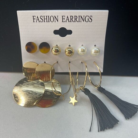 “Lily” 6 Earrings Collections Bohemian Geometric Sets Boho Tassel Long 18k Gold - Picture 3 of 4